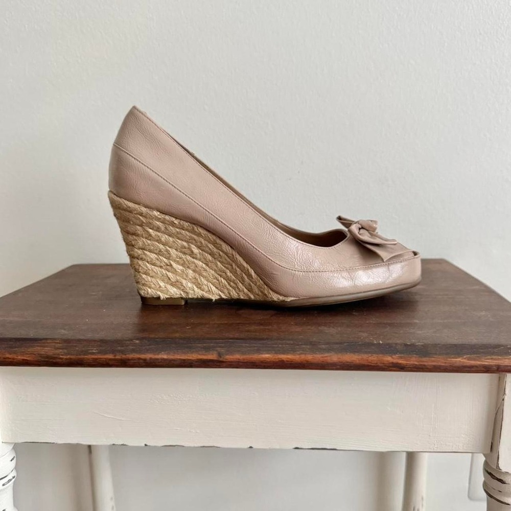 Mauve pink bow peeptoe wedge size 9 aerosoles coquette rockabilly pinup